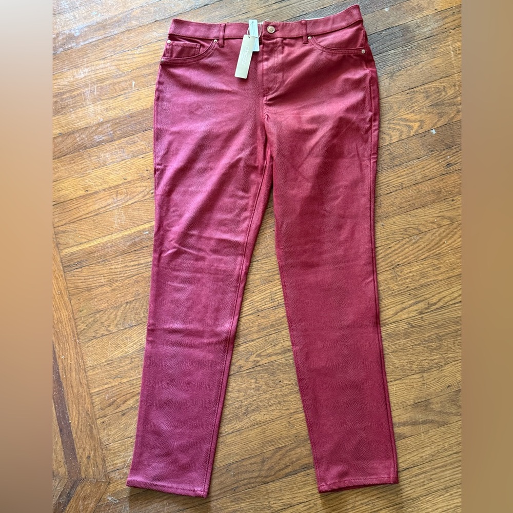 NWT Chico's Deep Red Knit Suede Slim Pants. Basic Regular Ultimate Fit Size 10